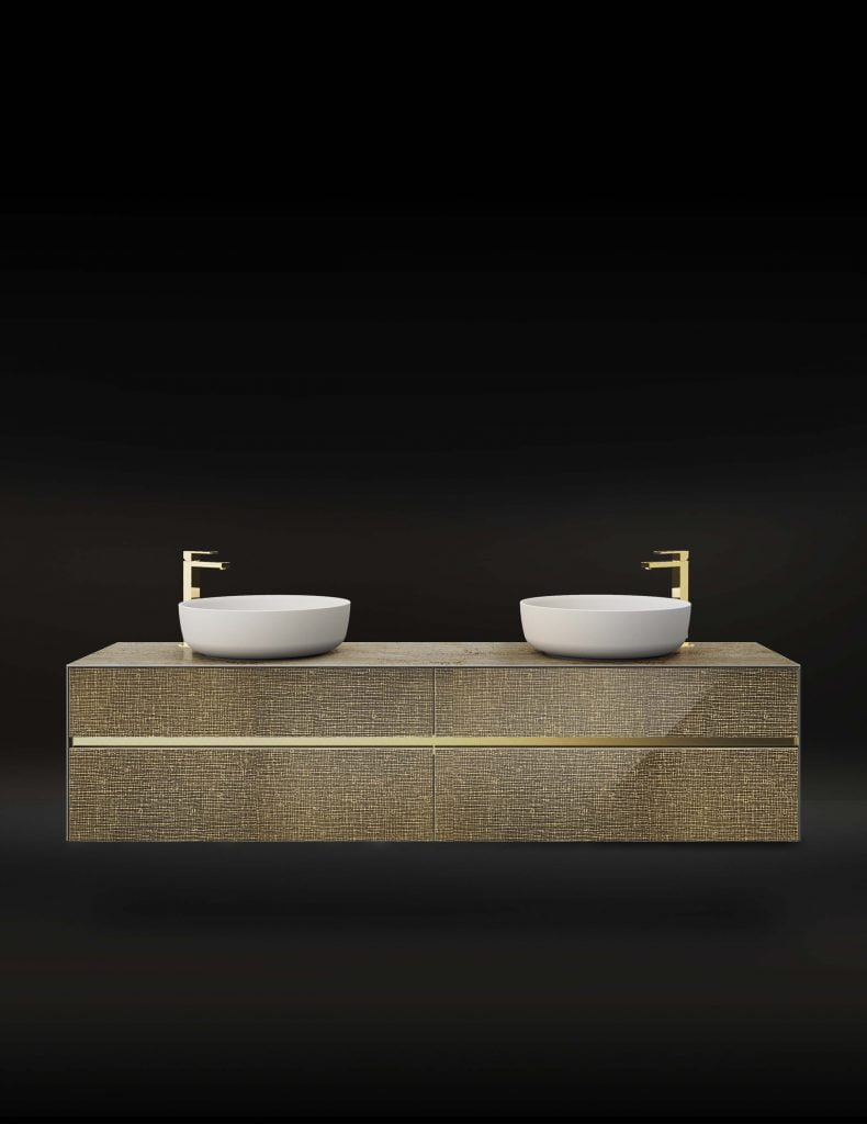 Meuble salle de bain Steven Richard, travertin métal